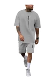 Erkek Dikey Baskılı T-Shirt Şort - 10