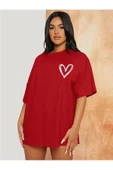 Kadın Kalp Baskılı Oversize T-shirt - 5