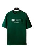 Erkek Yeşil Always Believe Baskılı Oversize T-shirt - 1