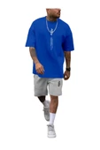 Erkek Dikey Baskılı T-Shirt Şort - 1
