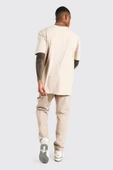 Erkek Bej Valencia Baskılı Oversize Tshirt - 2