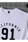 Erkek Beyaz California 91 Baskılı Kolsuz T-shirt - 3