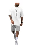 Erkek Dikey Baskılı T-Shirt Şort - 2