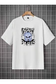 Erkek Beyaz Stylish Baskılı Oversize T-shirt - 2