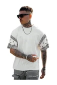 Erkek Duman Gri Kol Desenli Oversize T-shirt - 2