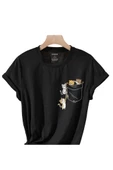 Kadın Kedi Cep Baskılı Regular T-shirt - 2