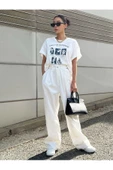 Unisex Beyaz Time For Happiness Baskılı Bisiklet Yaka Oversize T-shirt - 4