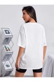 Unisex Beyaz Preetty Girtl Baskılı Oversize T-shirt - 5