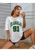 Unisex Los Angeles Baskılı Oversize T-shirt - 9