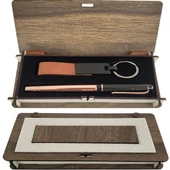 Ahşap Kutulu Bakır Kalem Anahtarlık Set - 1
