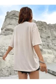 Unisex Bej Arizona Baskılı Oversize Bisiklet Yaka T-shirt - 5