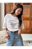 Unisex Beyaz Attentive Baskılı Oversize T-shirt - 3