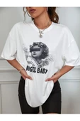 Unisex Beyaz Angel Baby Baskılı Oversize T-shirt - 2
