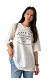 Unisex Beyaz Attentive Baskılı Oversize T-shirt - 1