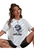 Unisex Beyaz Angel Baby Baskılı Oversize T-shirt - 1
