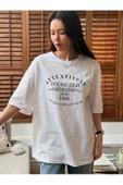 Unisex Beyaz Attentive Baskılı Oversize T-shirt - 2