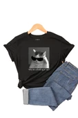 Unisex Kedi Gözlük Baskılı Oversize T-shirt thumbnail 2