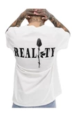 Unisex Beyaz Reality Baskılı Oversize Tshirt thumbnail 1