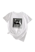Unisex Kedi Gözlük Baskılı Oversize T-shirt thumbnail 1