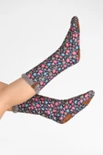 Kadın Renkli Desenli Kışlık Çorap Kaydırmaz Patik Crp-047 Flower Gri Wellsoft - 1
