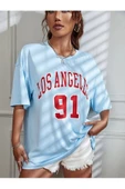 Unisex Los Angeles 91 Baskılı Oversize T-shirt - 3
