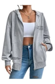 Unisex Siyah Happiest Baskılı Ince Mevsimlik Kapşonlu Oversize Hırka - 2