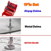 Matkap Ucu Set 19'lu Paket Metal Alüminyum Ahşap Plastik Çelik Delme Uç Seti Delik Açma Uçları thumbnail 2