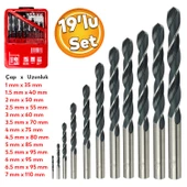 Matkap Ucu Set 19'lu Paket Metal Alüminyum Ahşap Plastik Çelik Delme Uç Seti Delik Açma Uçları thumbnail 1