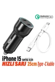 Hızlı Araç Şarj Aleti iPhone 15 15 Pro 15 Pro Max Uyumlu - Araba Şarjı Cihazı ve 25cm Kablo - 1