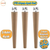 Ahşap Mobilya Ayağı 3 Adet Aparatlı 50 cm Sehpa Zigon Orta Masa Puf Tabure Tv Ünitesi Ayakları M8 thumbnail 1