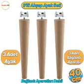 Ahşap Mobilya Ayağı 3 Adet Aparatlı 40 cm Sehpa Zigon Orta Masa Puf Tabure Tv Ünitesi Ayakları M8 thumbnail 1