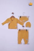 Babyhola Prematüre Serisi 48cm Hastane Çıkışı Kruvaze Üst Patikli Alt Önlük Bere %100 Pamuk 4'lü Takım 22415 - 4