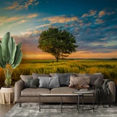 Bulut Ağaç Gündoğumu Manzaralı Duvar Kağıdı Baskı thumbnail 1