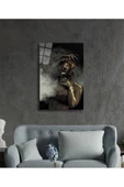 AlpiLeo Siyahi Altın Hatlı Kadın Dumanlı Alp Özel Cam Tablo, Ev Ve Ofis Duvar Dekoru thumbnail 2