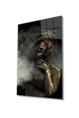 AlpiLeo Siyahi Altın Hatlı Kadın Dumanlı Alp Özel Cam Tablo, Ev Ve Ofis Duvar Dekoru thumbnail 1