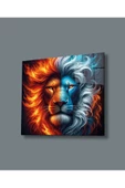 AlpiLeo Ateş Ve Buz Aslanın Iki Yüzü Alp Özel Cam Tablo, Ev Ofis Dekoru thumbnail 1
