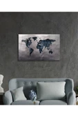 AlpiLeo Gri Eskitme Dünya Haritası Alp Özel Cam Tablo, Ev Ve Ofis Duvar Dekoru thumbnail 3