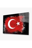 AlpiLeo Türk Bayrağı Siyah Fon Alp Özel Cam Tablo thumbnail 1