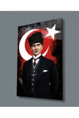 AlpiLeo Atatürk Ve Türk Bayrağı Uv Baskılı Alp Özel Cam Tablo, Ev Ve Ofis Duvar Dekoru thumbnail 1