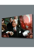 AlpiLeo Atatürk Portresi Uv Baskılı Alp Özel Cam Tablo, Ev Ve Ofis Duvar Dekoru Hediyelik thumbnail 1