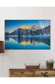 AlpiLeo Mavi Dağ Yansıma Manzarası Alp Özel Cam Tablo, Ev Ve Ofis Duvar Dekoru thumbnail 2