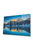 AlpiLeo Mavi Dağ Yansıma Manzarası Alp Özel Cam Tablo, Ev Ve Ofis Duvar Dekoru thumbnail 1