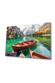 AlpiLeo Kayık Ve Göl Manzara Doğa Alp Özel Cam Tablo, Ev Ve Ofis Duvar Dekoru thumbnail 1