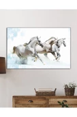 AlpiLeo Beyaz Atlar Hayvanlar Alp Özel Cam Tablo, Ev Ve Ofis Duvar Dekoru thumbnail 2