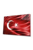 AlpiLeo Kırmızı Dalgalı Türk Bayrağı Alp Özel Cam Tablo, Ev Ve Ofis Duvar Dekoru thumbnail 1