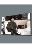 AlpiLeo Takım Elbiseli Oturan Atatürk Alp Özel Cam Tablo thumbnail 1