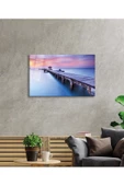 AlpiLeo Gün Batımı Manzarası Ahşap Köprü Alp Özel Cam Tablo, Ev Ve Ofis Duvar Dekoru thumbnail 2