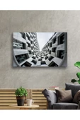 AlpiLeo Geometrik Siyah Beyaz Bina Alp Özel Cam Tablo, Ev Ve Ofis Duvar Dekoru thumbnail 2