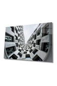 AlpiLeo Geometrik Siyah Beyaz Bina Alp Özel Cam Tablo, Ev Ve Ofis Duvar Dekoru thumbnail 1