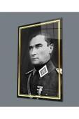 AlpiLeo Gold Şerit Siyah Beyaz Atatürk Üniformalı Alp Özel Cam Tablo thumbnail 1
